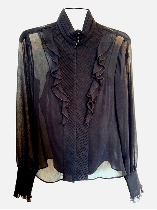 ANTONIO MELANI Tops - Antonio Melani Black Chiffon Ruffle Victorian Blouse Cami Set Pintuck Romantic 4